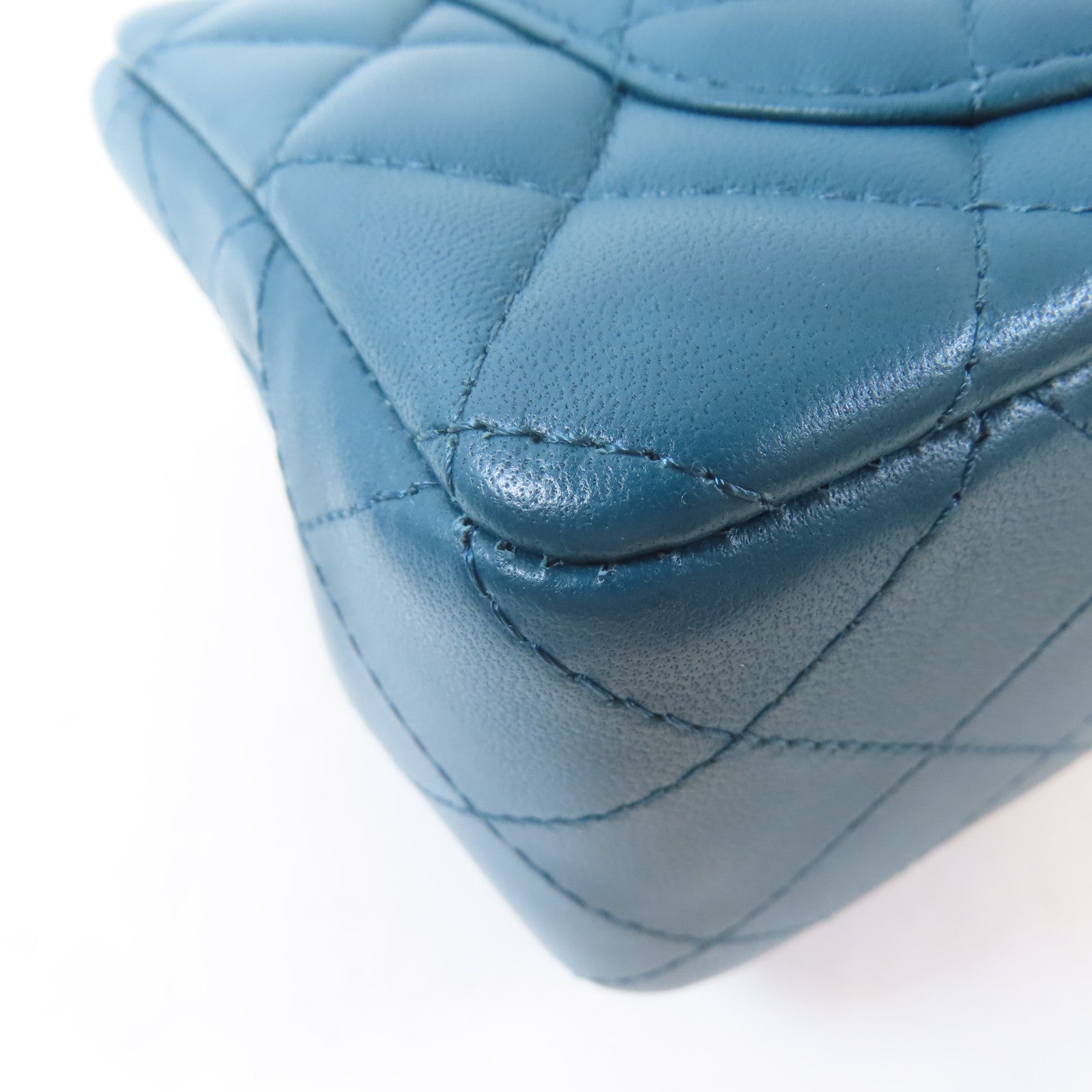 CHANEL 【激減優惠】菱格牛皮皮革Classic Mini Flap Bag銀扣鏈帶肩背袋綠色