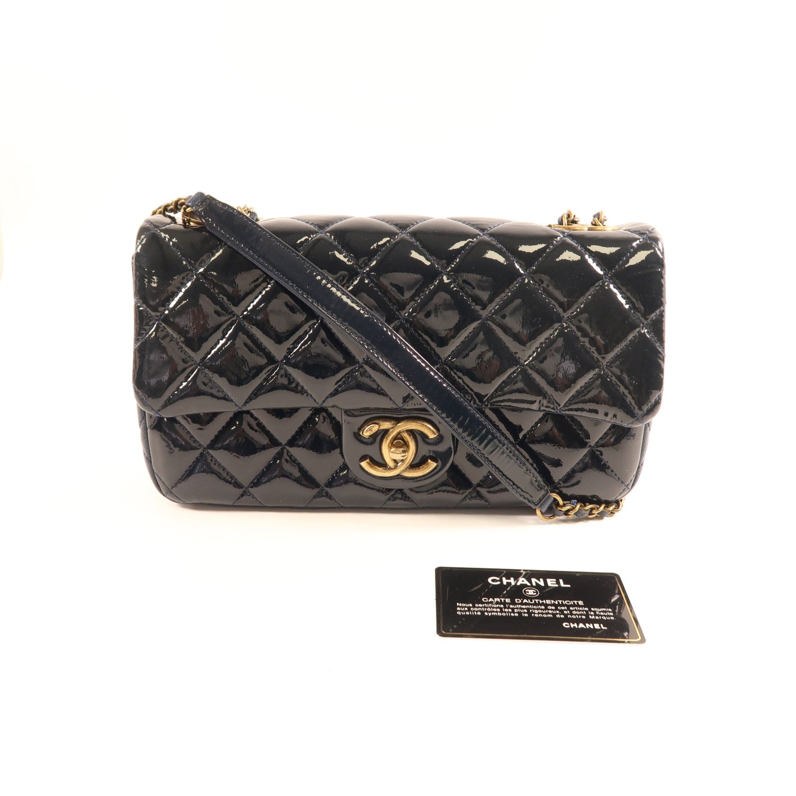 CHANEL 漆皮皮革Chain Shoulder金扣鏈帶肩背袋