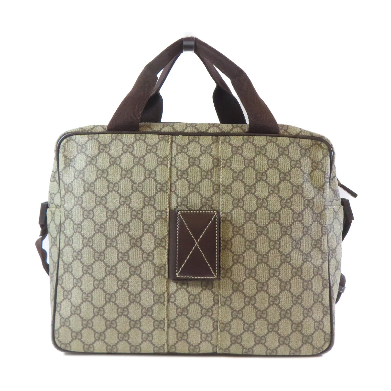 GUCCI 塗層帆布2 Way Shoulder銀扣手挽肩背兩用袋啡色