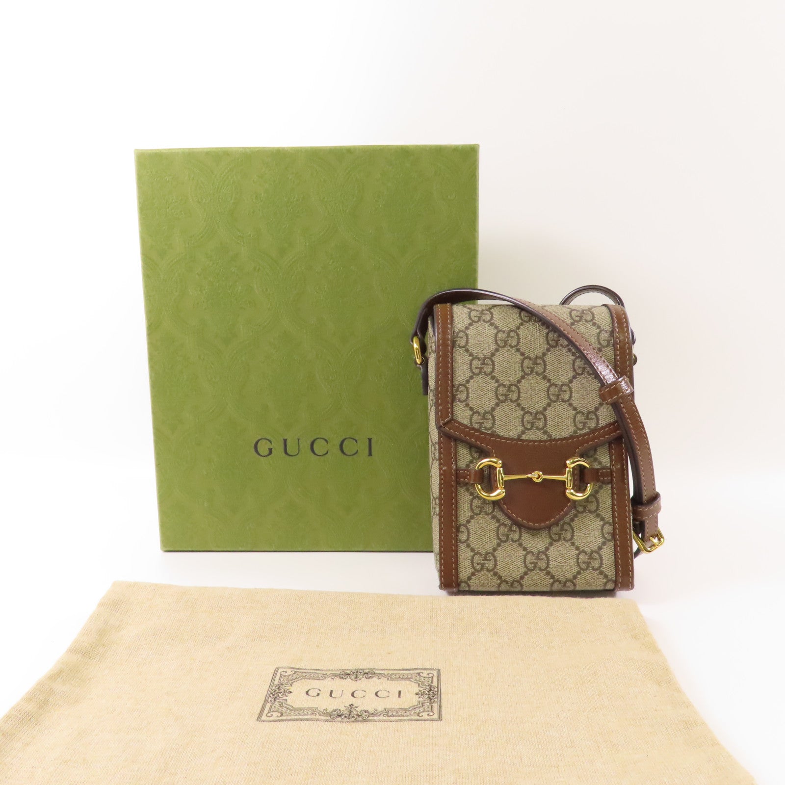 GUCCI 塗層帆布Horsebit 1955 Mini Bag金扣肩背袋
