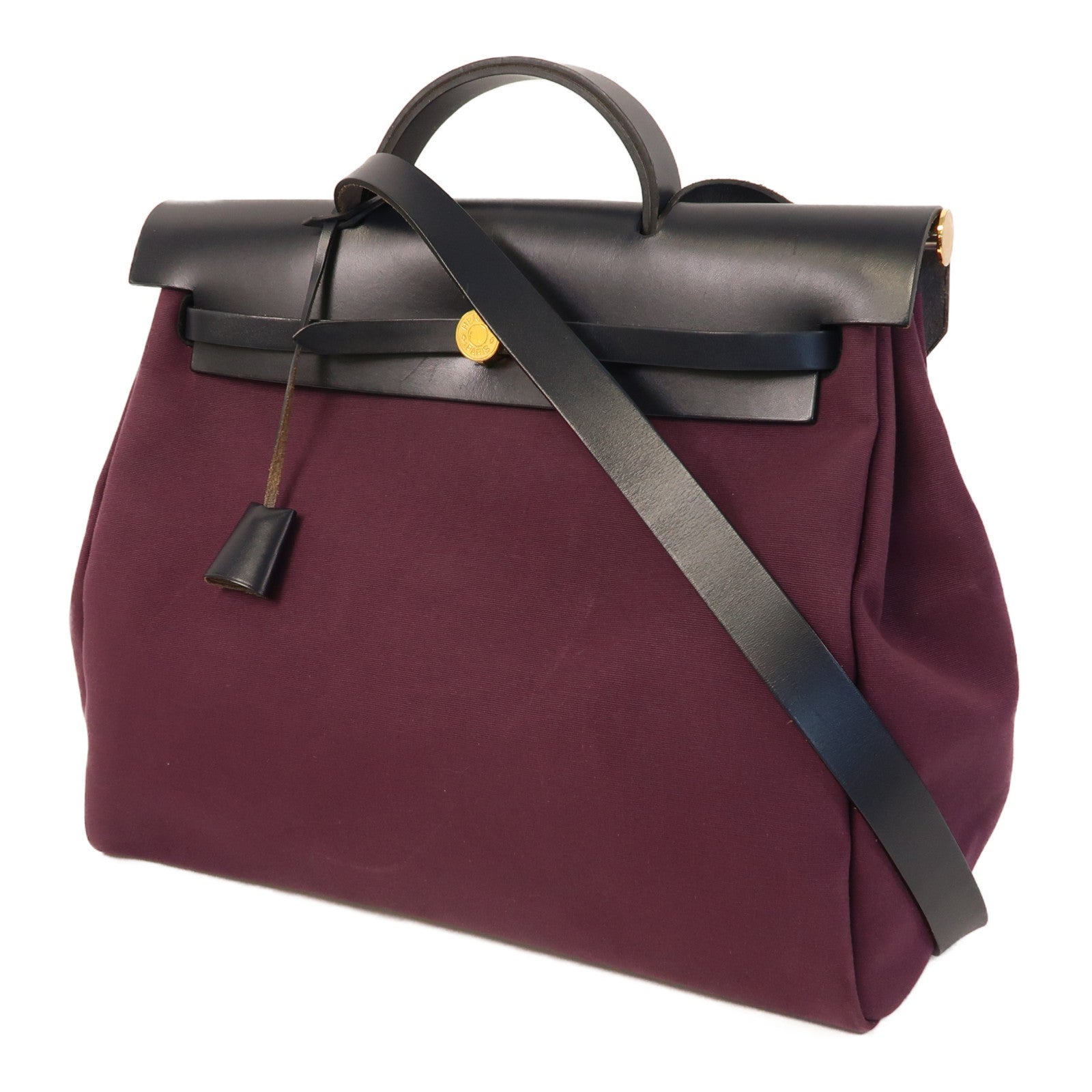 HERMES 帆布Herbag GM金扣手挽肩背兩用袋紫色