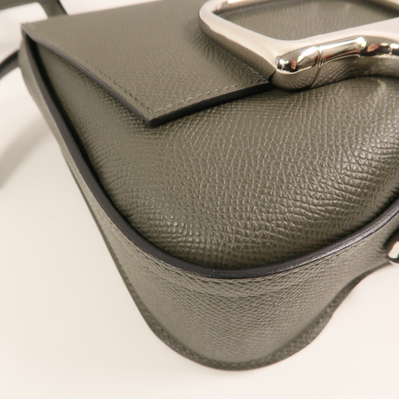 HERMES Epsom皮革Della Cavalleria Mini銀扣肩背袋Vert de Gris