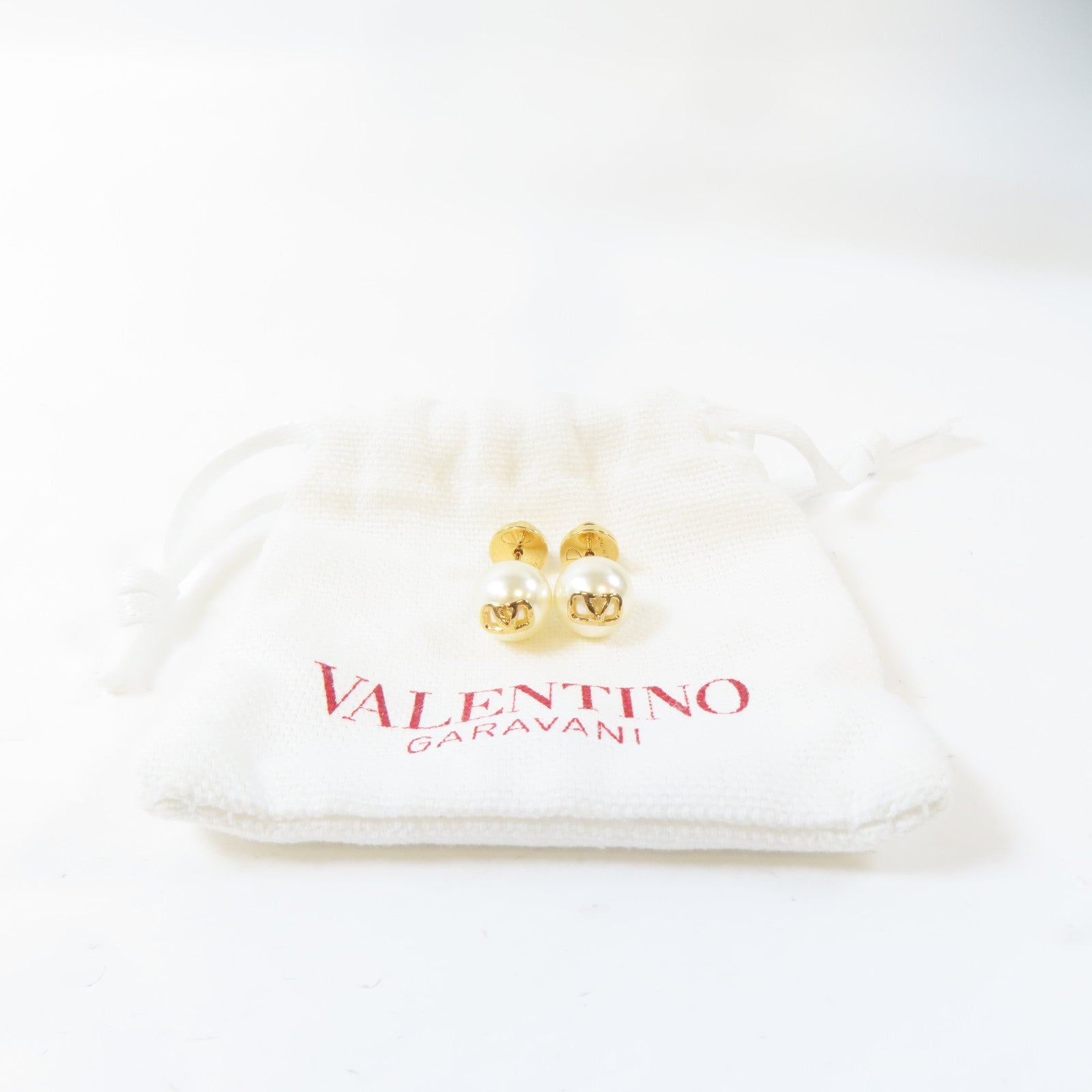 Valentino 金屬Pierced Earrings耳環金色/白色
