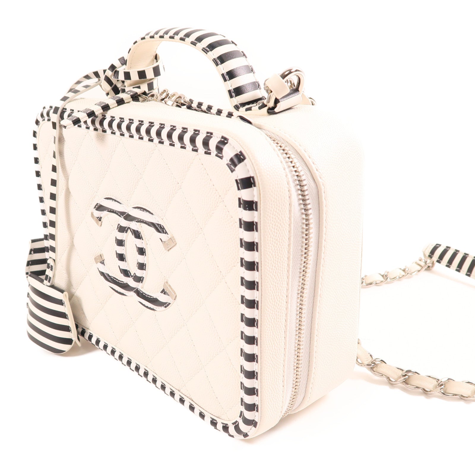 CHANEL CC SHW Vanity 2Way Shoulder Hand Bag Calfskin Leather White/Black