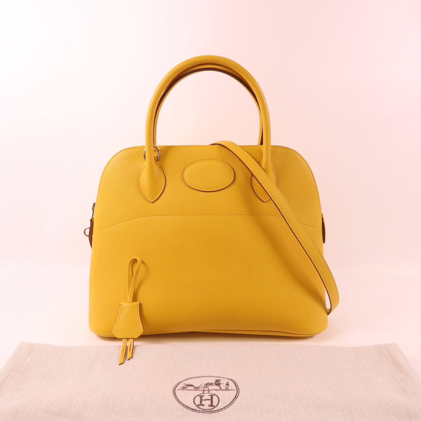 HERMES Epsom皮革Bolide 31銀扣手挽袋Jaune Ambre