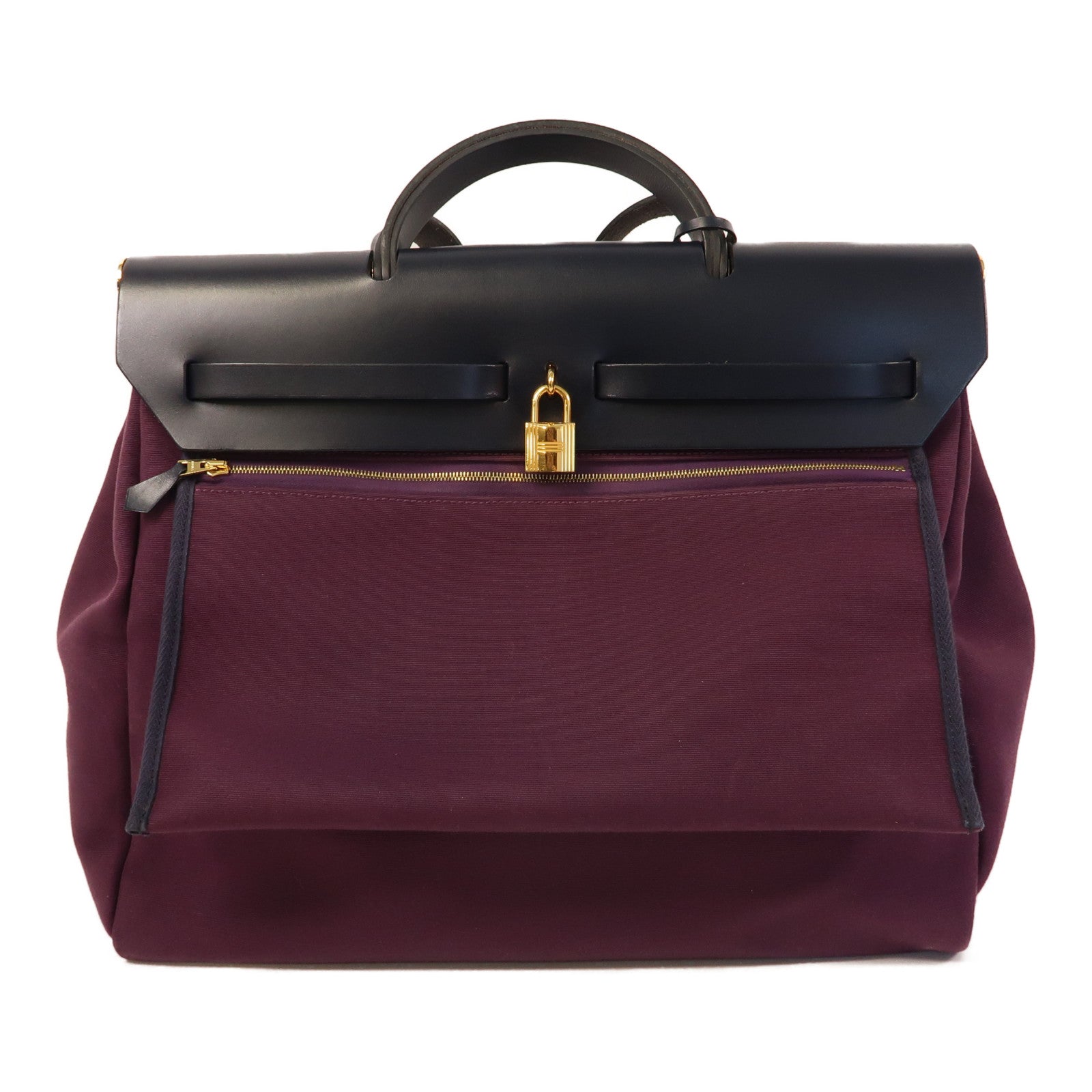 HERMES 帆布Herbag GM金扣手挽肩背兩用袋紫色