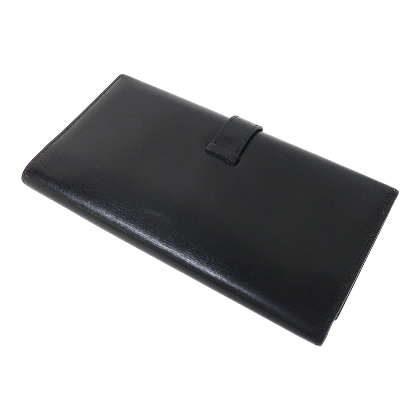 HERMES 皮革Bearn Tri-fold銀扣長錢包黑色