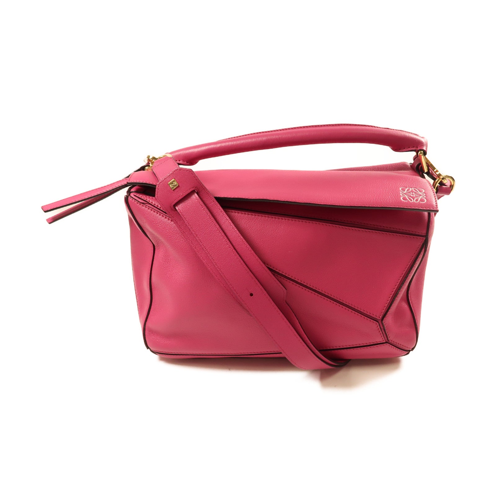 LOEWE 牛皮皮革Puzzle Medium金扣肩背袋粉紅色