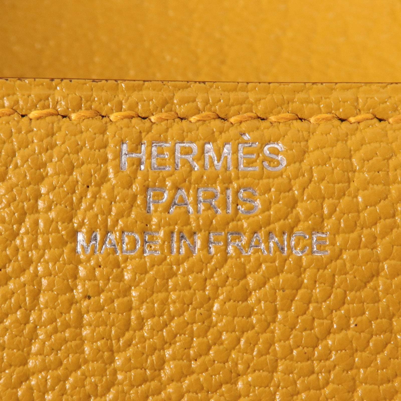 HERMES Chevre皮革Cinhetic To Go銀扣肩背袋Jaune Ambre