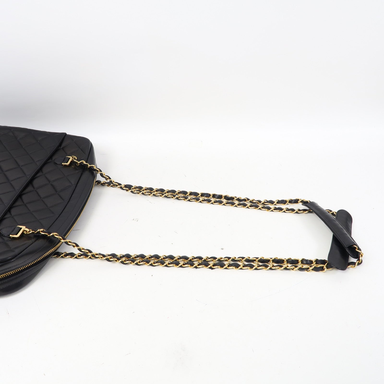 CHANEL 菱格牛皮皮革Shoulder Bag金扣鏈帶肩背袋黑色