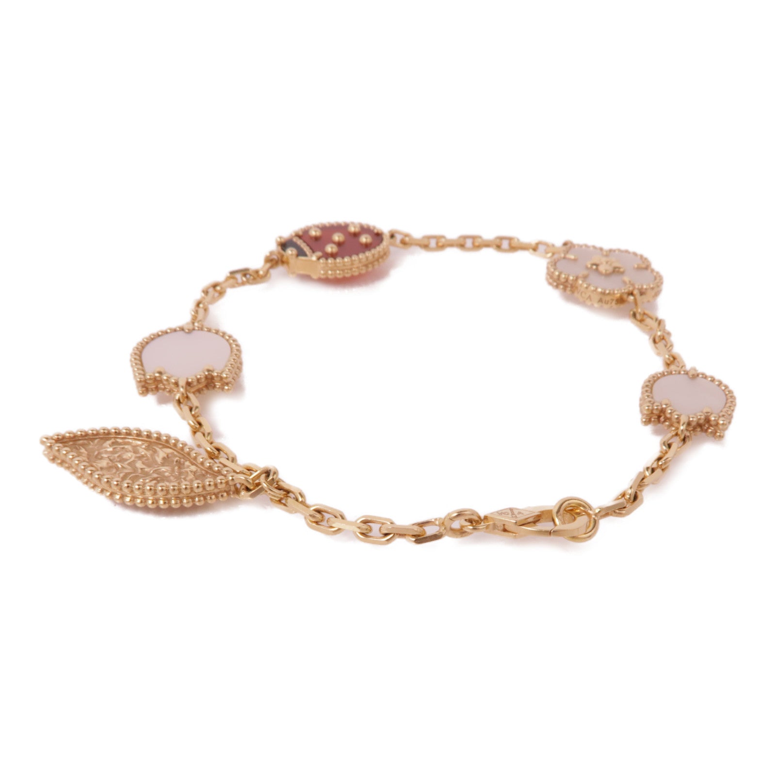 Van Cleef & Arpels 18K玫瑰金Lucky Spring Bracelet紅玉髓/珍珠母手鏈