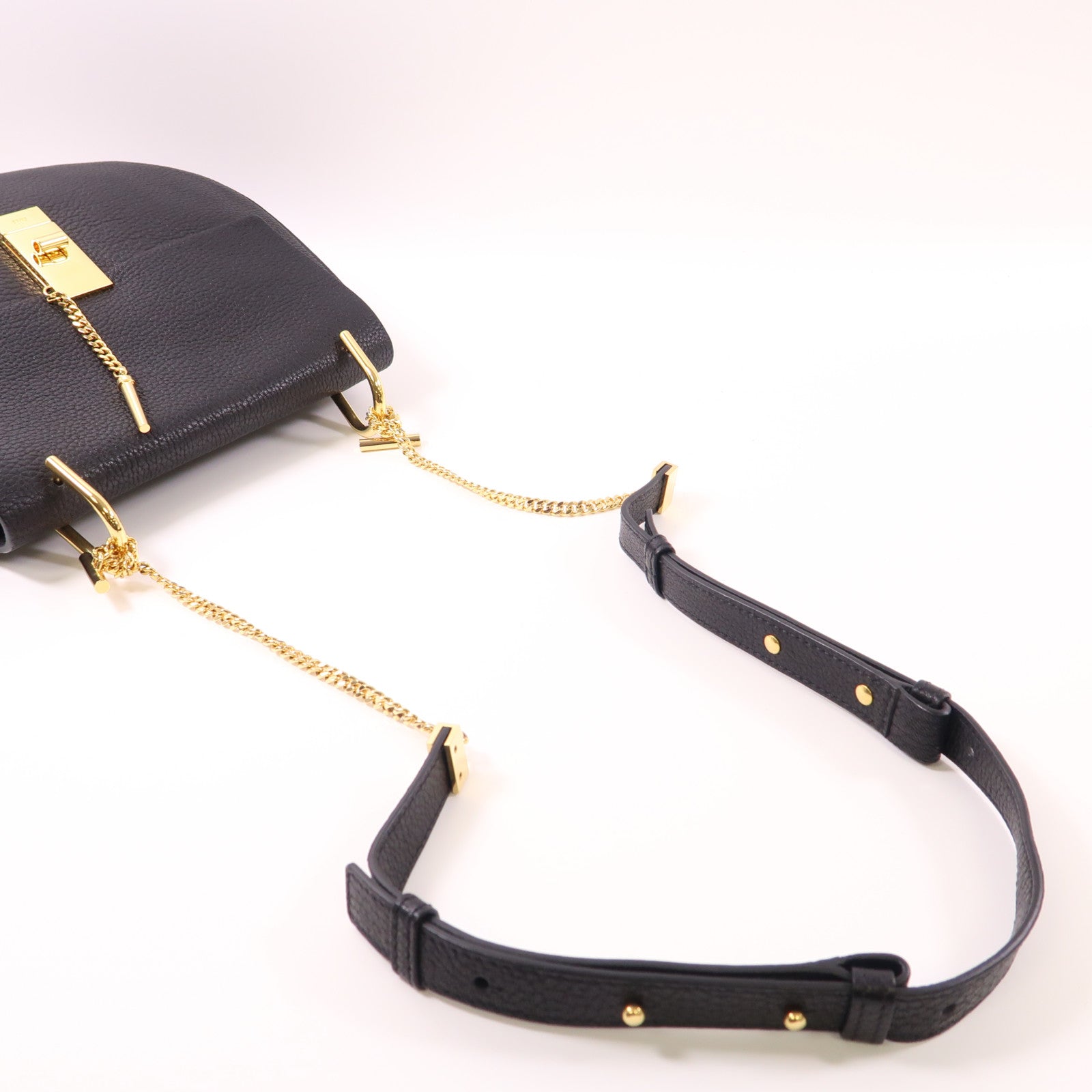 Chloe 牛皮皮革Drew Bag金扣鏈帶肩背袋黑色