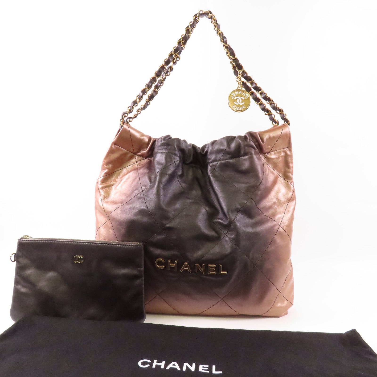 CHANEL 牛皮皮革Chanel 22金扣肩背袋