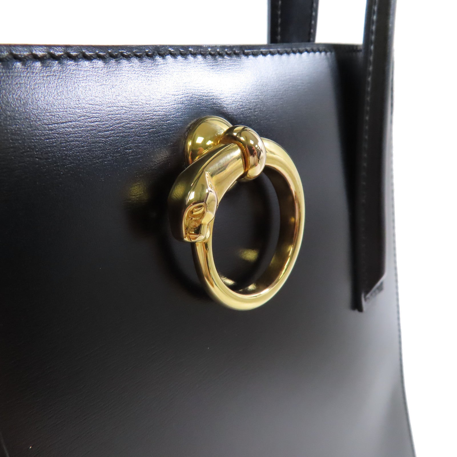 CARTIER 【激減優惠】牛皮皮革Tote Bag金扣肩背袋黑色
