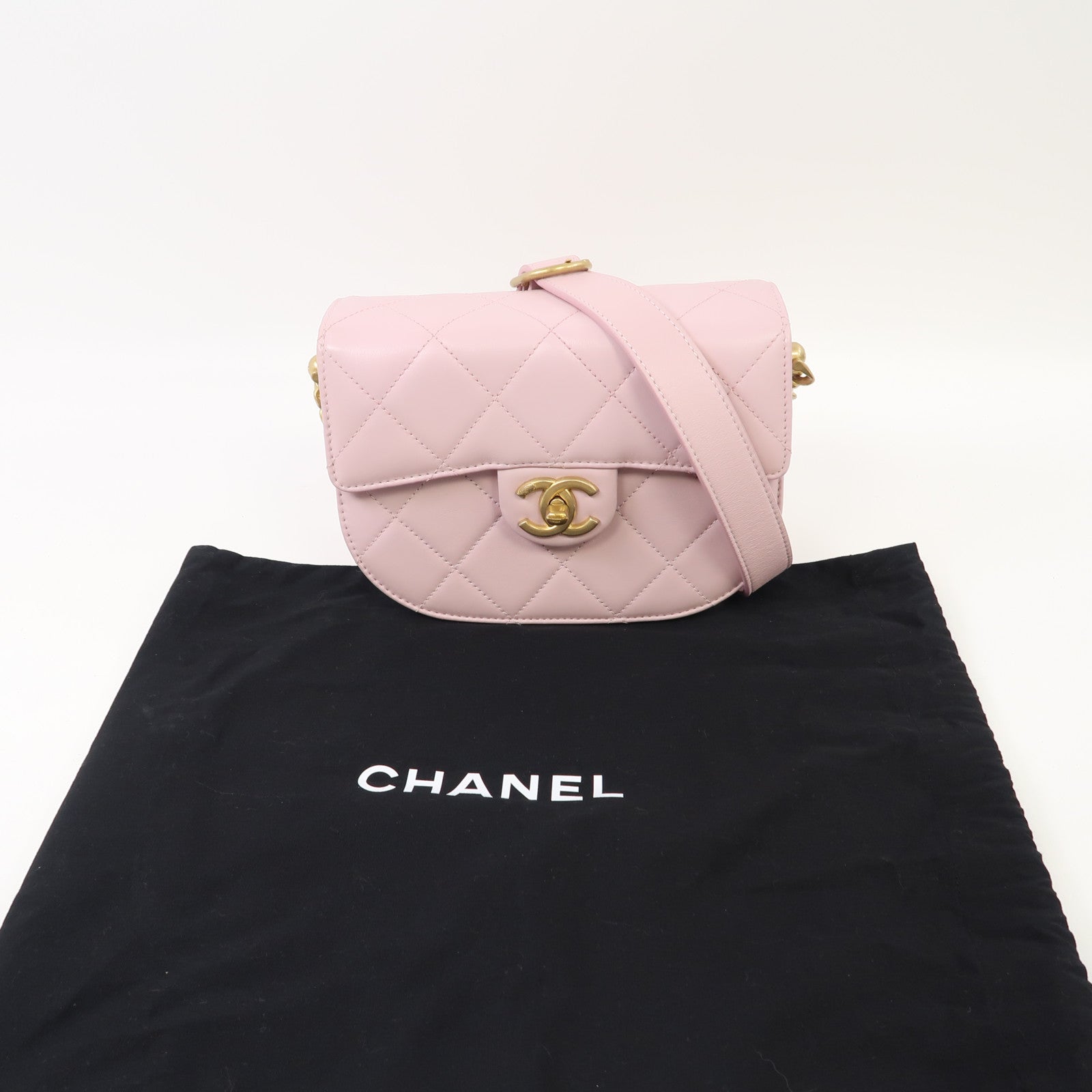 CHANEL 【激減優惠】菱格牛皮皮革Chain Shoulder金扣鏈帶肩背袋粉紅色