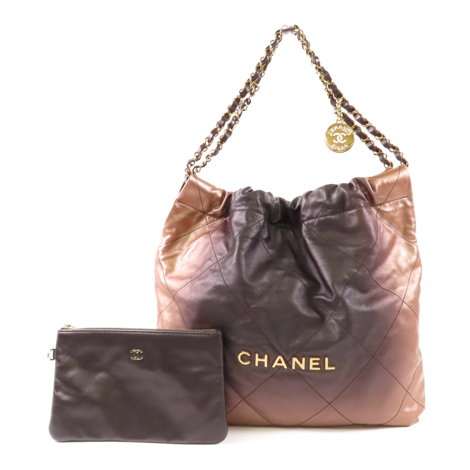 CHANEL 牛皮皮革Chanel 22金扣肩背袋