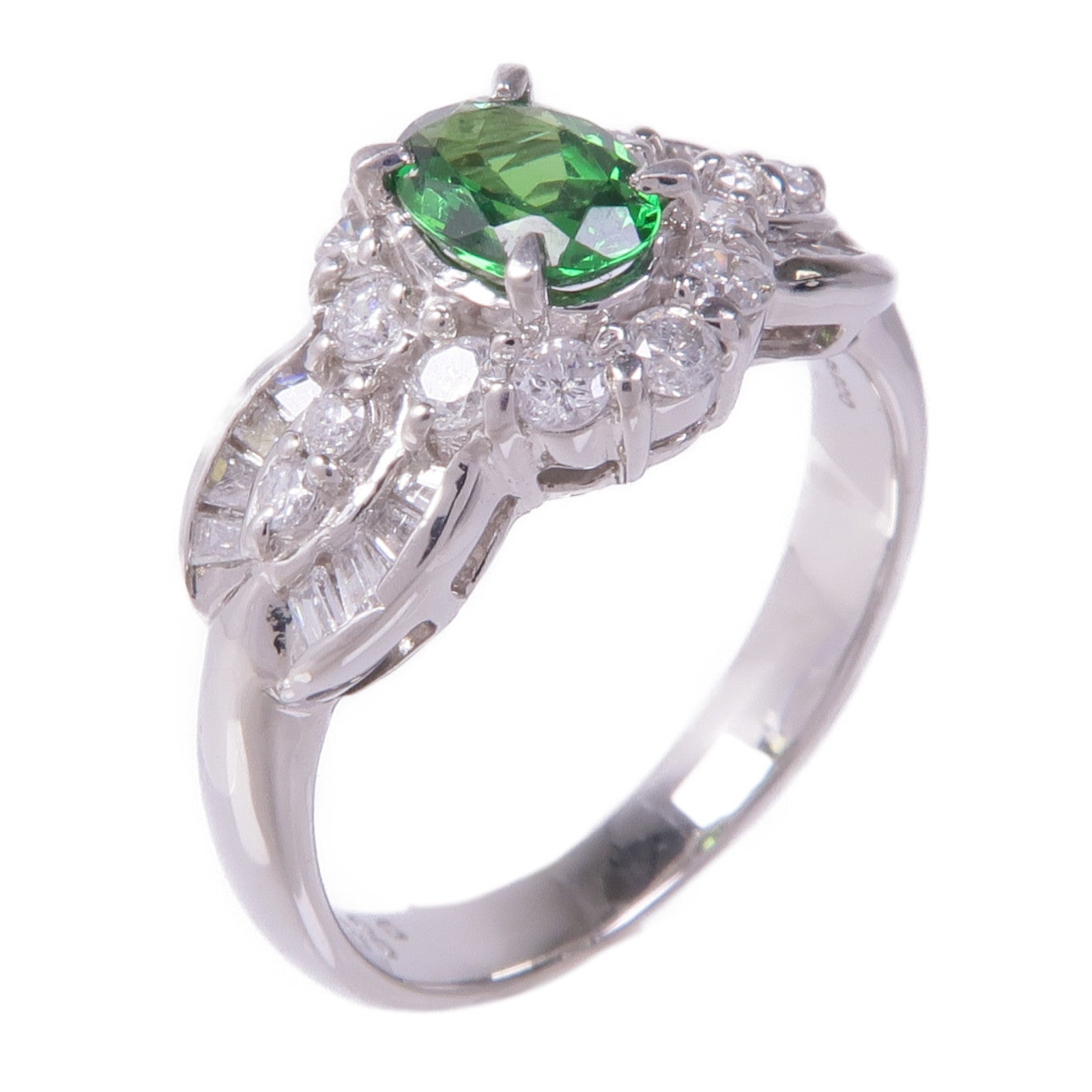 JEWELRY PT900鉑金Green Garnet Diamond Ring綠石榴石/鑽石戒指US#5