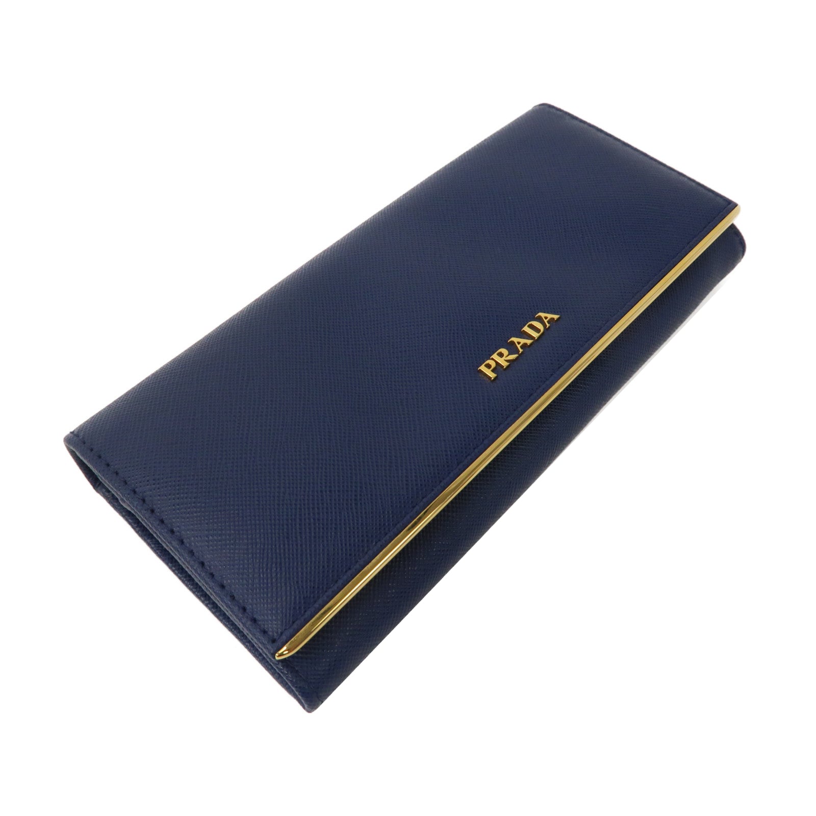 PRADA 【激減優惠】牛皮皮革Long Wallet金扣長錢包藍色