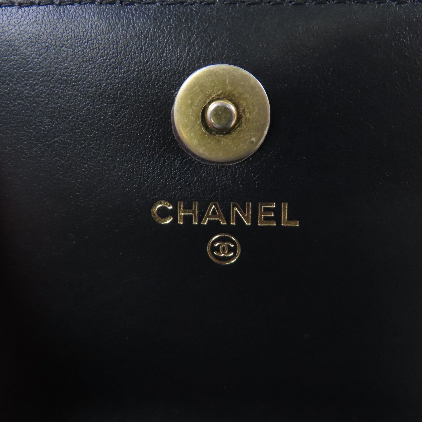 CHANEL 斜紋Caviar皮革Card Case With Chain Shoulder Bag金扣鏈帶卡片套肩背袋黑色