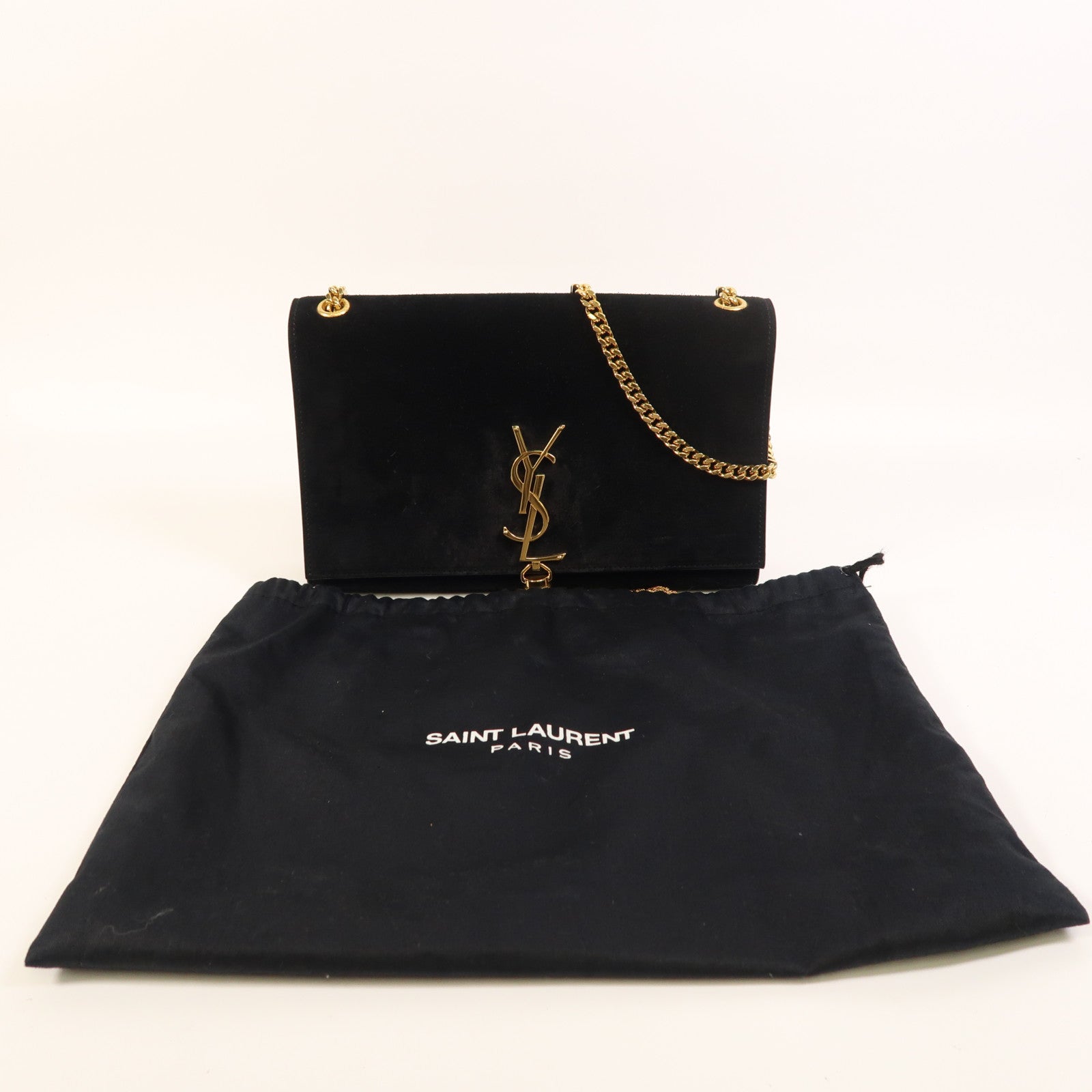 SAINT LAURENT 麂皮皮革Kate金扣鏈帶肩背袋