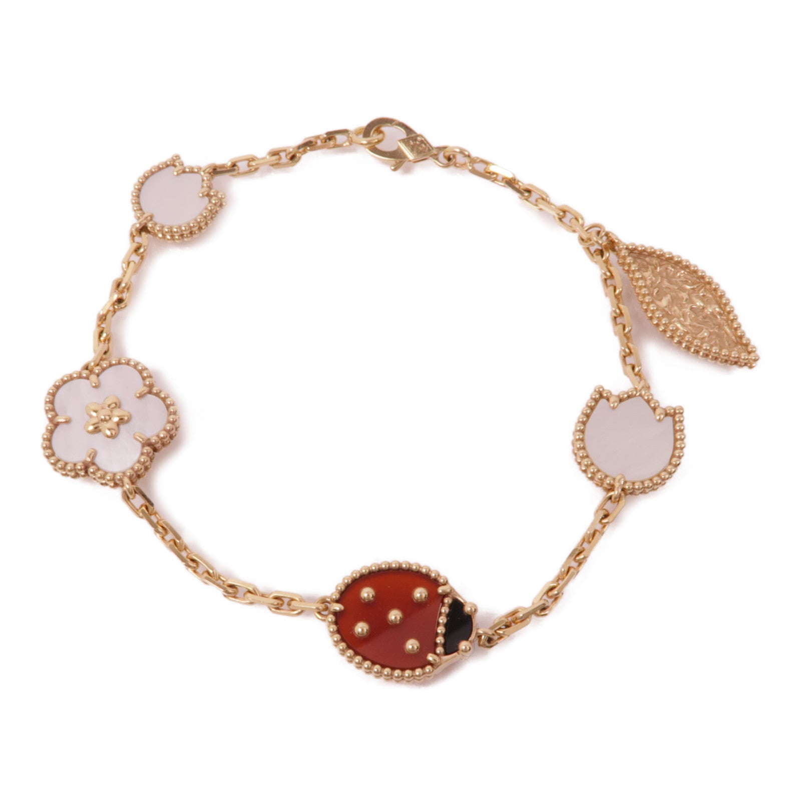 Van Cleef & Arpels 18K玫瑰金Lucky Spring Bracelet紅玉髓/珍珠母手鏈