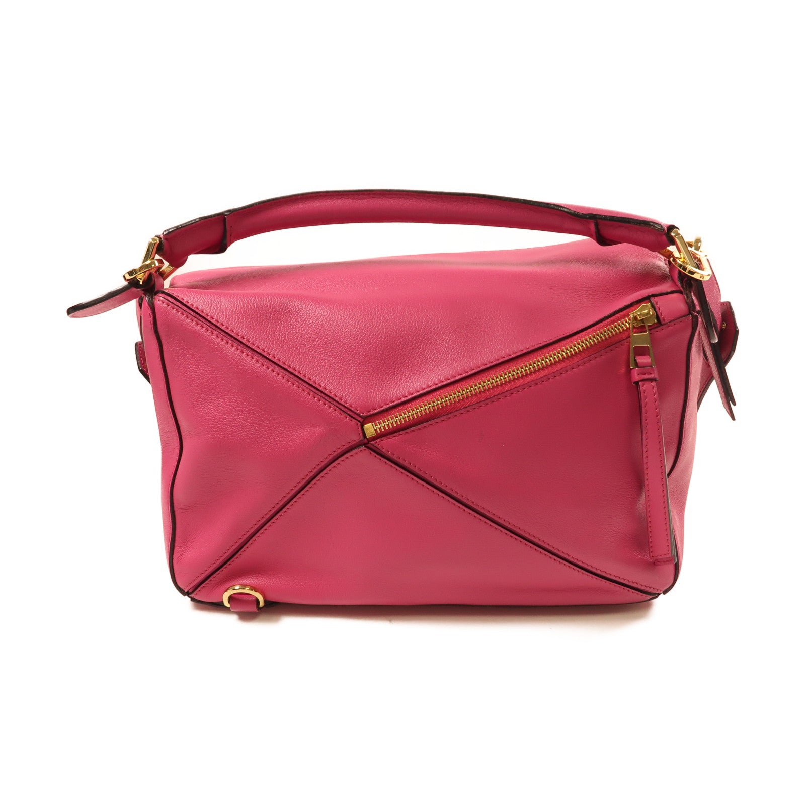 LOEWE 牛皮皮革Puzzle Medium金扣肩背袋粉紅色