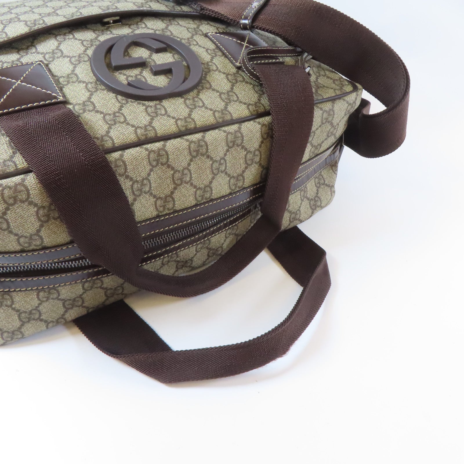 GUCCI 塗層帆布2 Way Shoulder銀扣手挽肩背兩用袋啡色