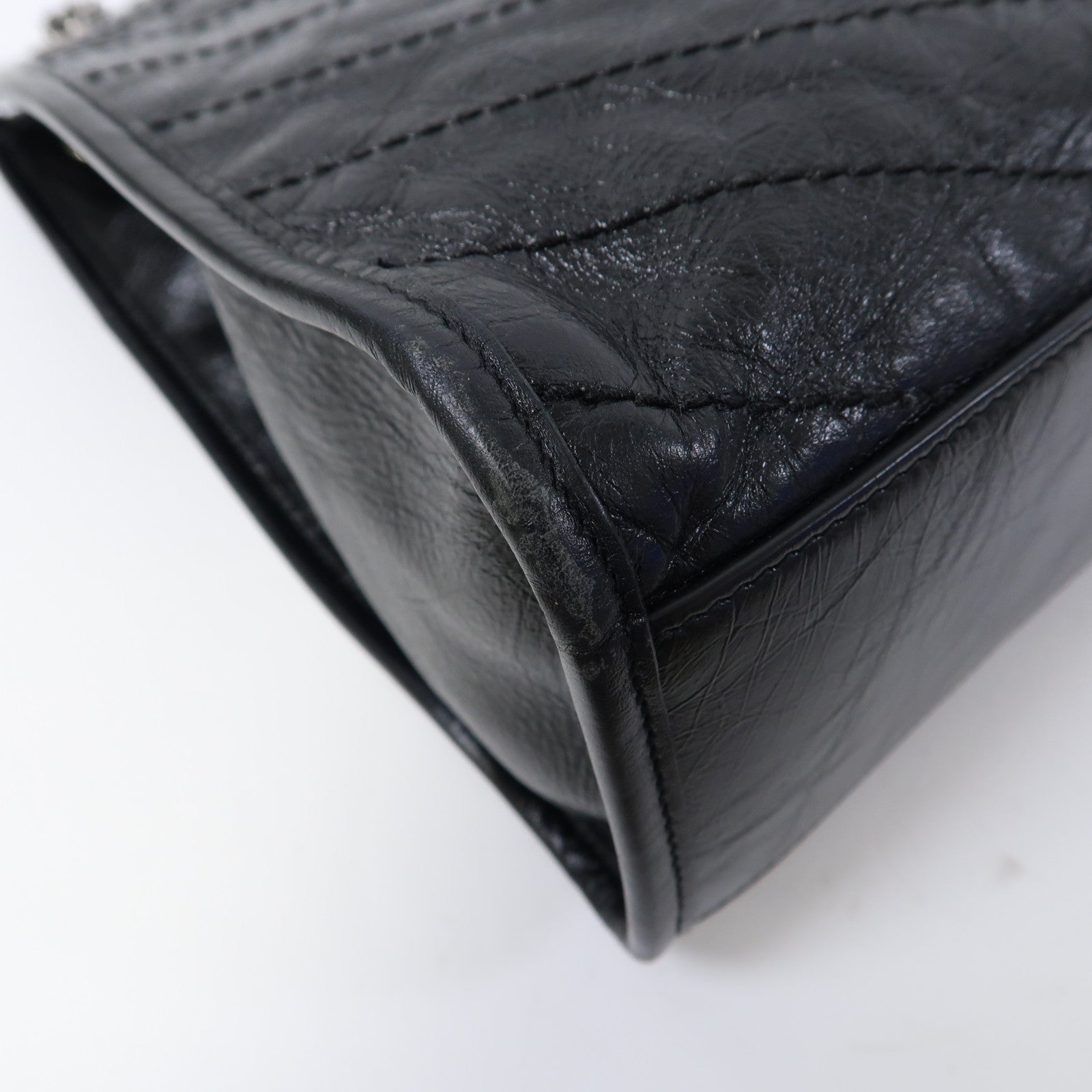 SAINT LAURENT 牛皮皮革Niki Medium Shopping Bag銀扣鏈帶手挽肩背兩用袋黑色