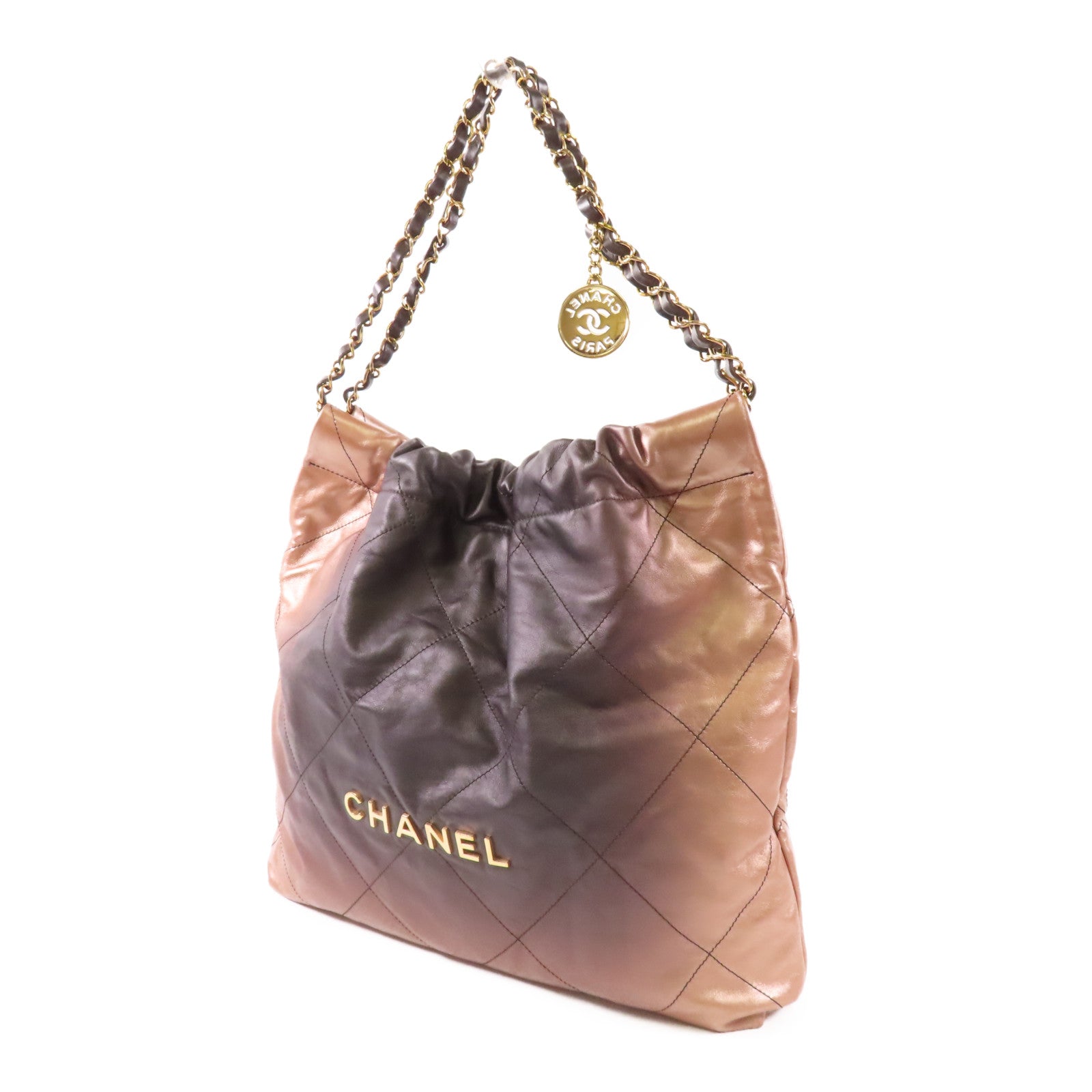 CHANEL 牛皮皮革Chanel 22金扣肩背袋