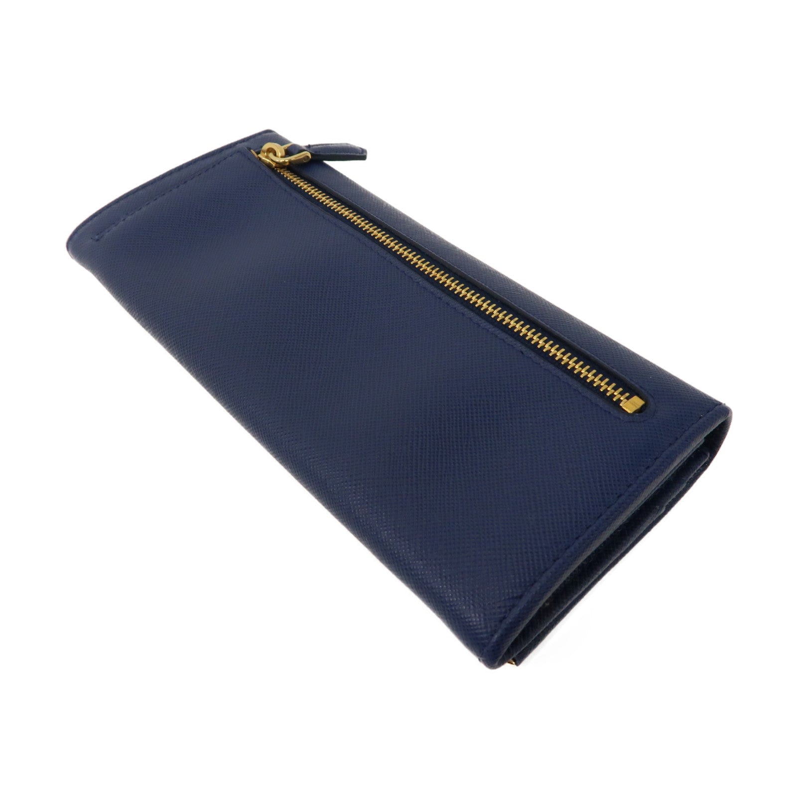 PRADA 【激減優惠】牛皮皮革Long Wallet金扣長錢包藍色