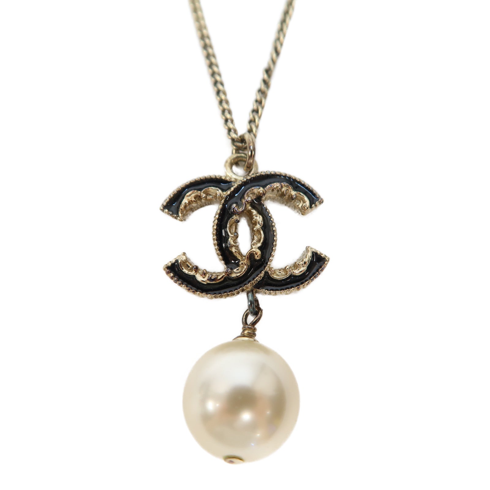 CHANEL 金屬Necklace項鍊黑色/白色