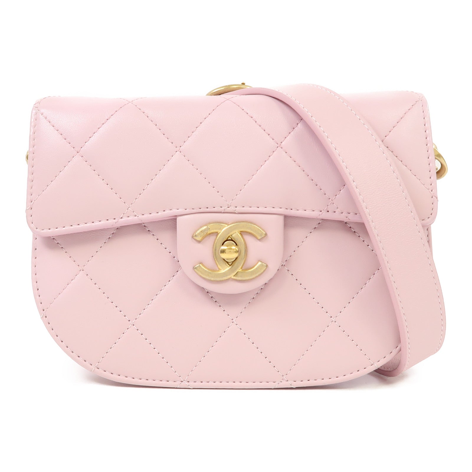 CHANEL 【激減優惠】菱格牛皮皮革Chain Shoulder金扣鏈帶肩背袋粉紅色