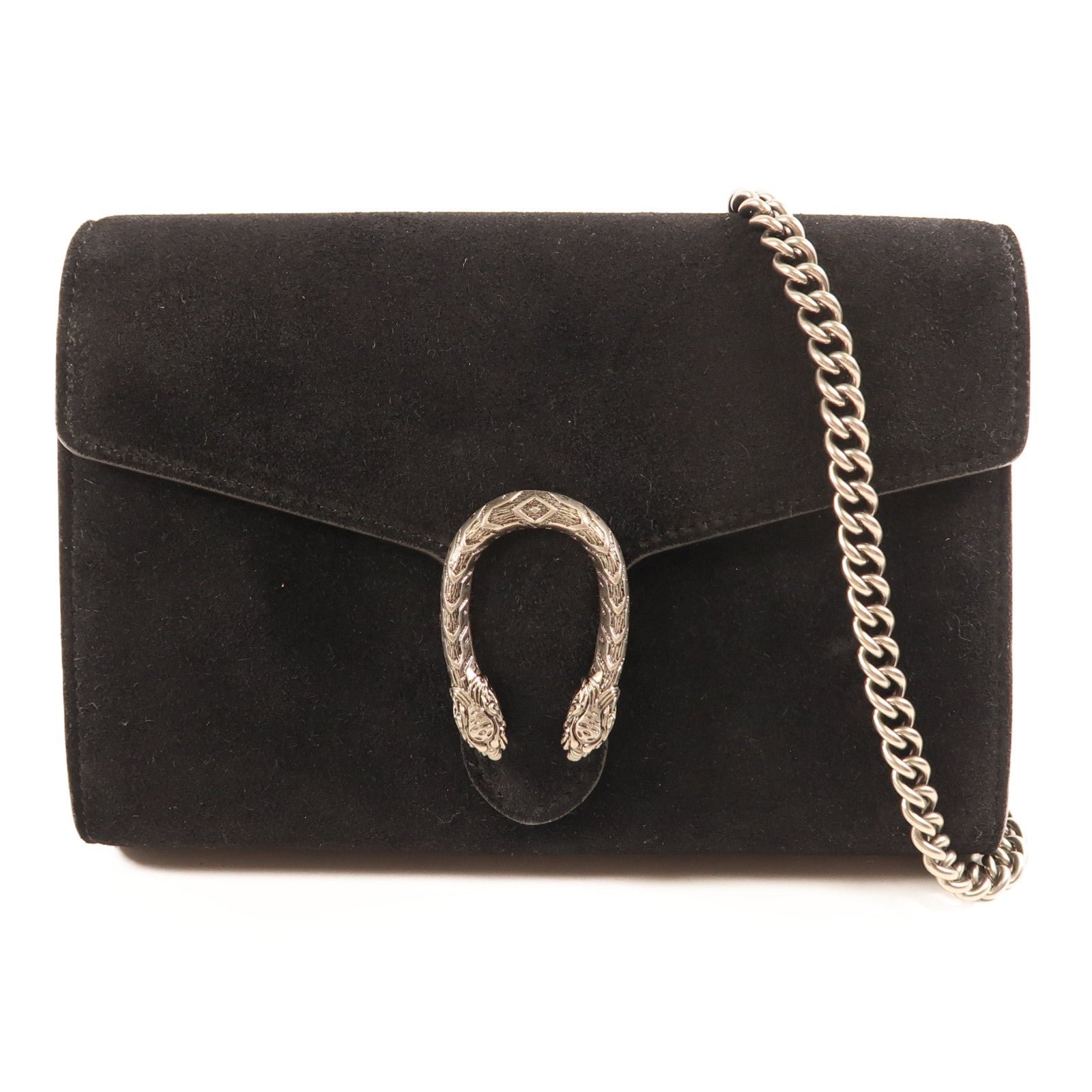 GUCCI 麂皮皮革Dionysus Chain Wallet銀扣鏈帶肩背袋