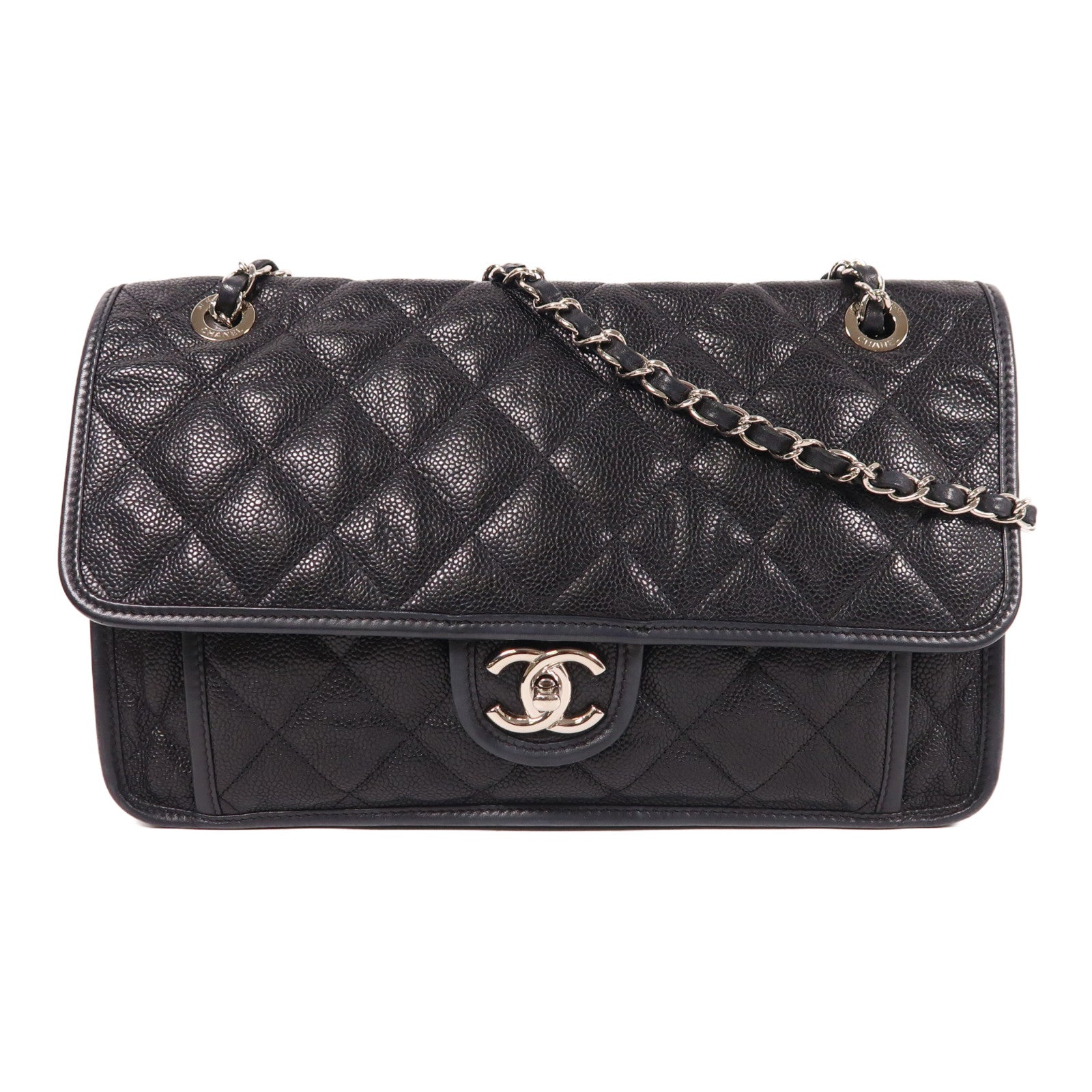 CHANEL 牛皮皮革Shoulder Bag銀扣鏈帶肩背袋