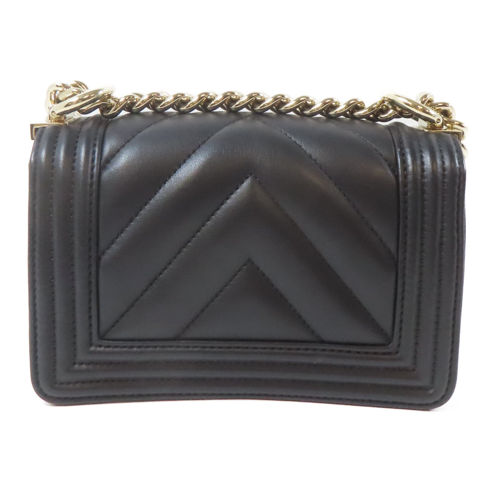 CHANEL 斜紋羊皮皮革Leboy Mini金扣鏈帶肩背袋黑色