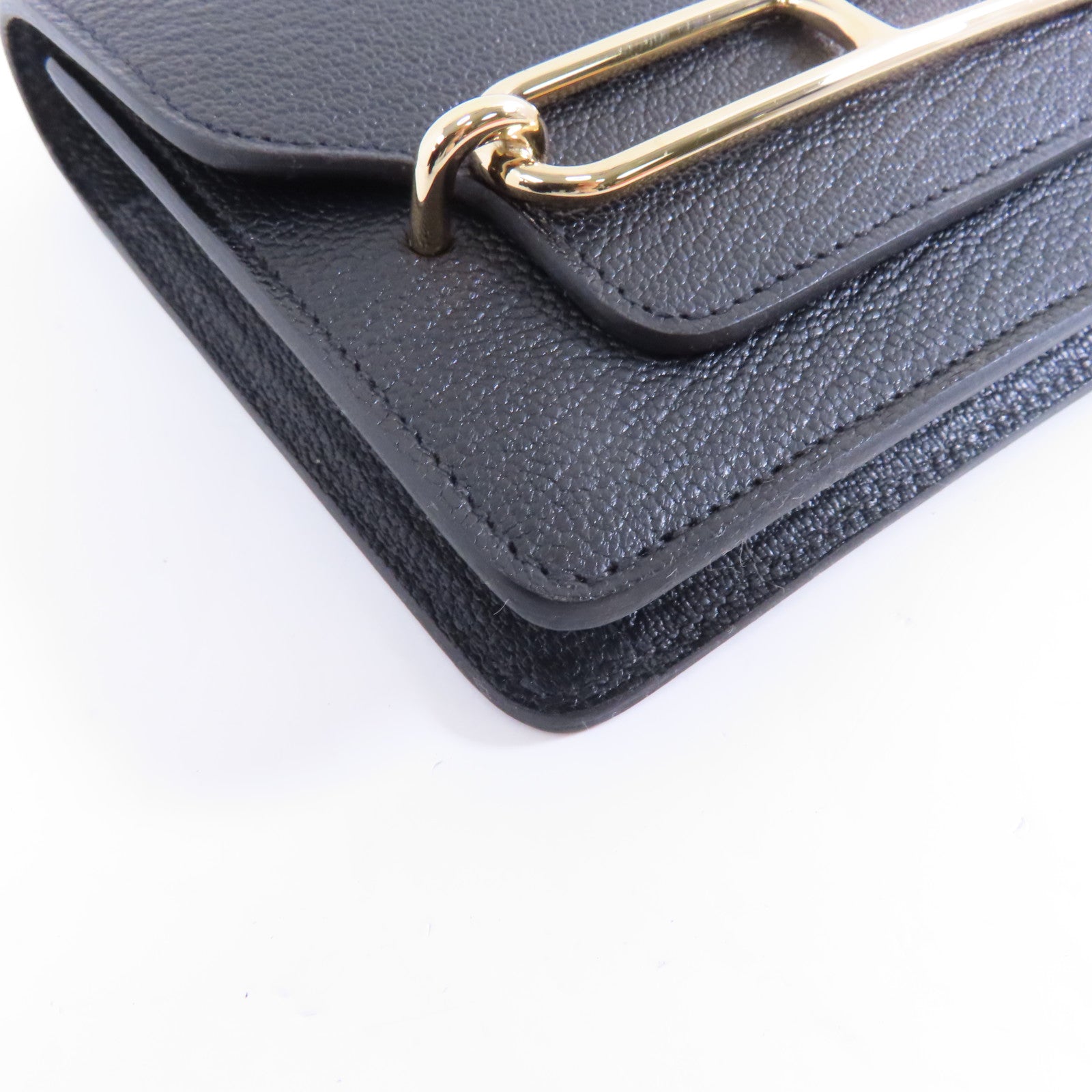 HERMES 【激減優惠】Chevre皮革Roulis Slim金扣錢包Noir/黑色