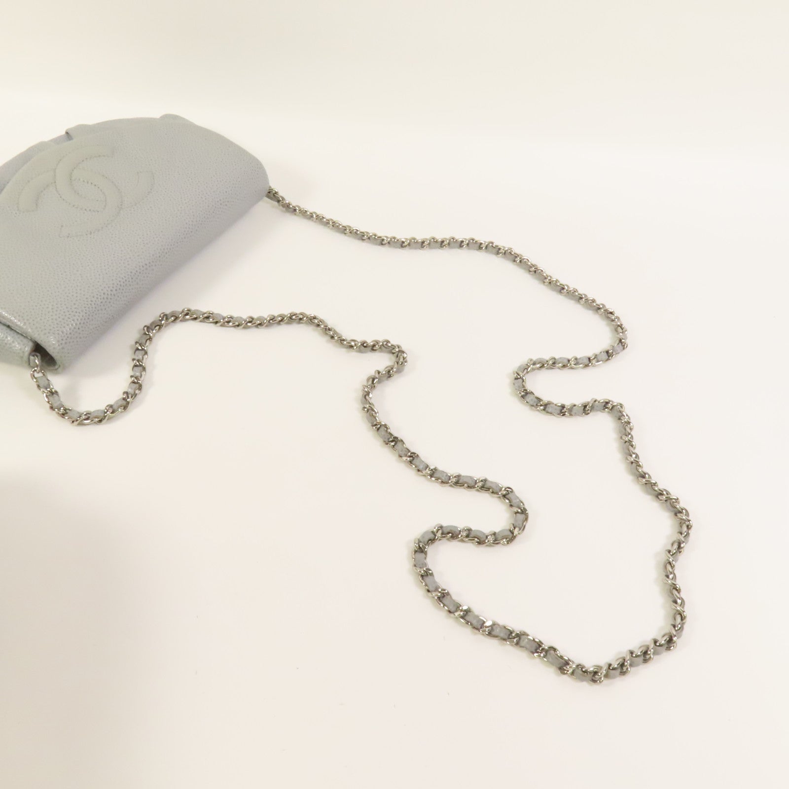 CHANEL 牛皮皮革Chain Shoulder銀扣鏈帶肩背袋