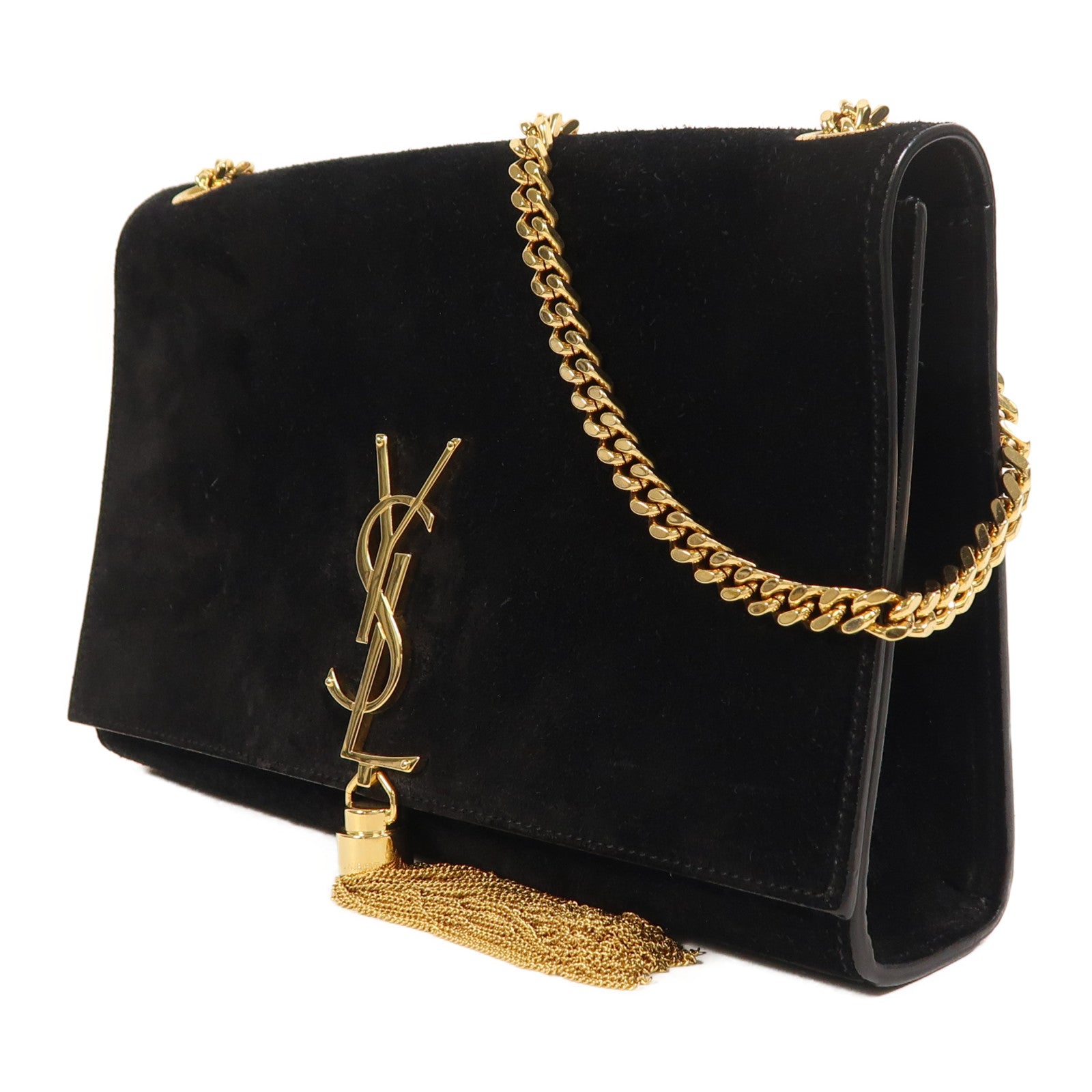 SAINT LAURENT 麂皮皮革Kate金扣鏈帶肩背袋