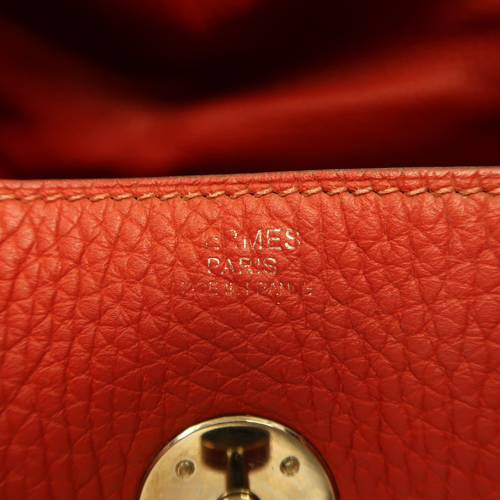 HERMES 【激減優惠】Clemence皮革Lindy 30銀扣手挽肩背兩用袋胭脂紅色