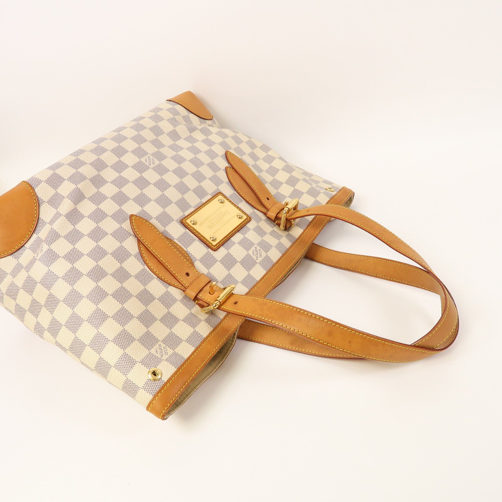 LOUIS VUITTON Damier Azur Hampstead MM金扣肩背袋白色