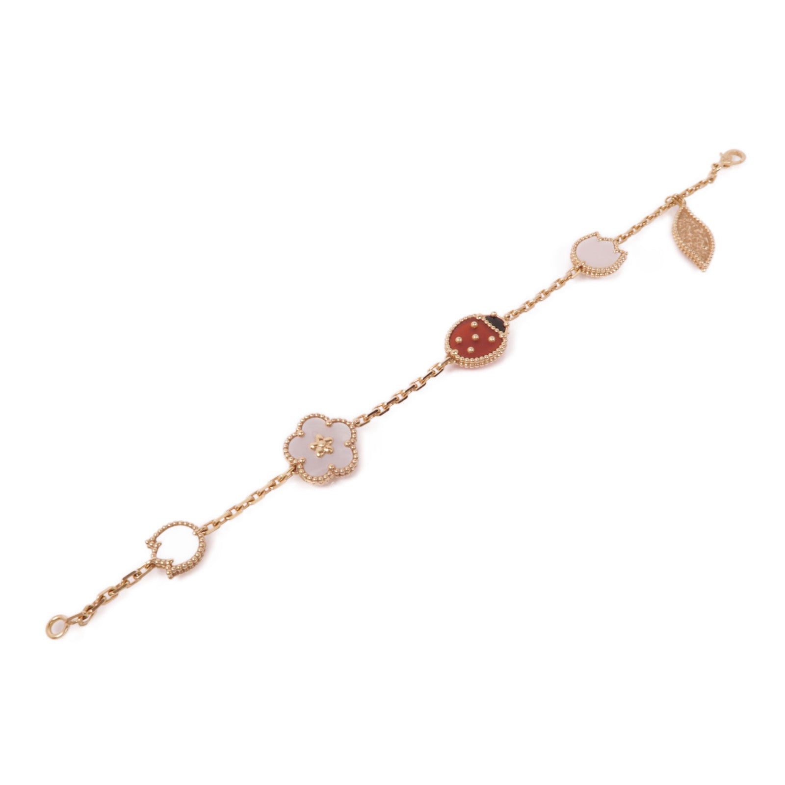 Van Cleef & Arpels 18K玫瑰金Lucky Spring Bracelet紅玉髓/珍珠母手鏈