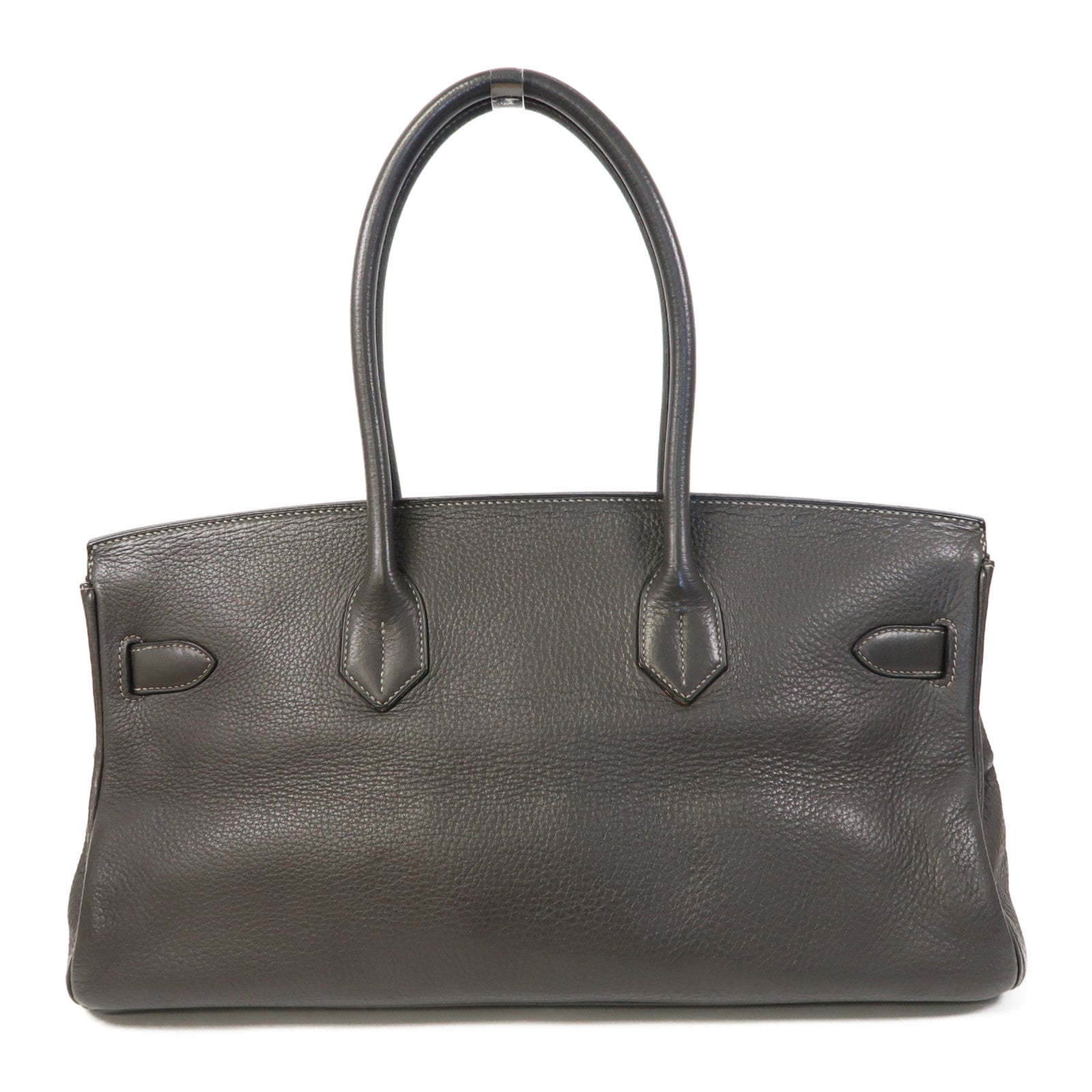 HERMES Clemence皮革Shoulder Birkin銀扣肩背袋灰色