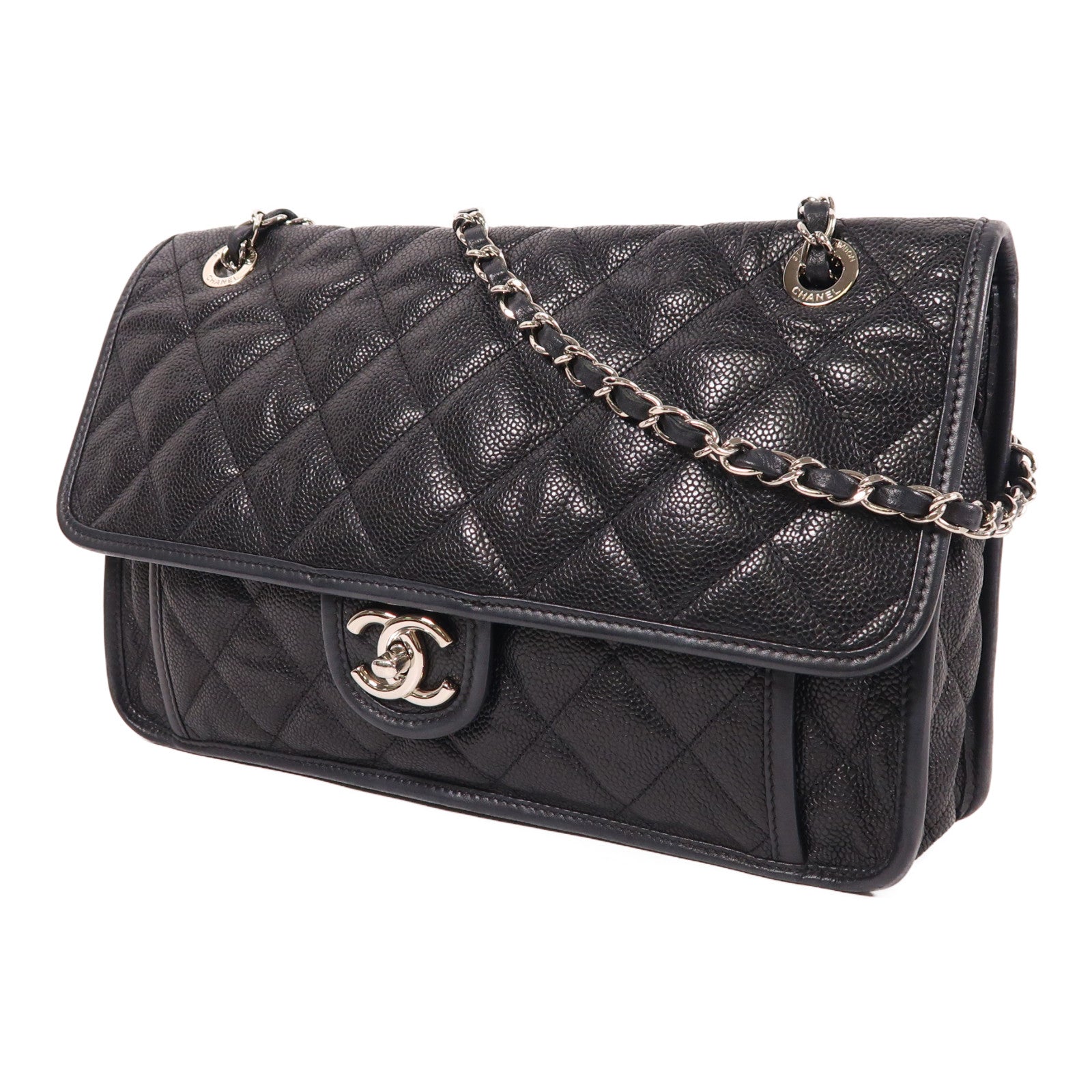 CHANEL 牛皮皮革Shoulder Bag銀扣鏈帶肩背袋