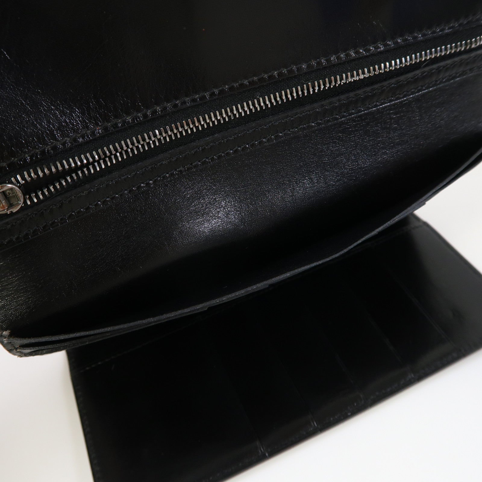HERMES 皮革Bearn Tri-fold銀扣長錢包黑色