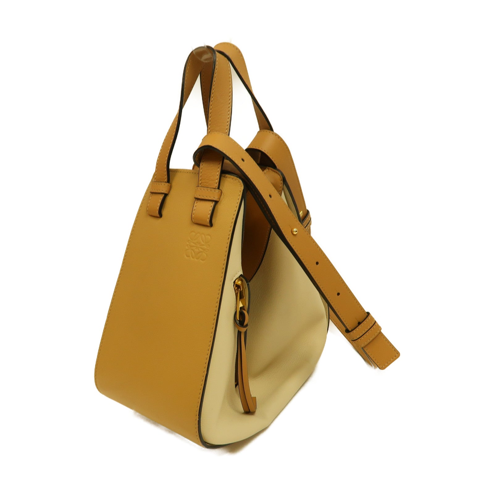 LOEWE 牛皮皮革Hammock Small Bagl金扣手挽肩背兩用袋米色/啡色