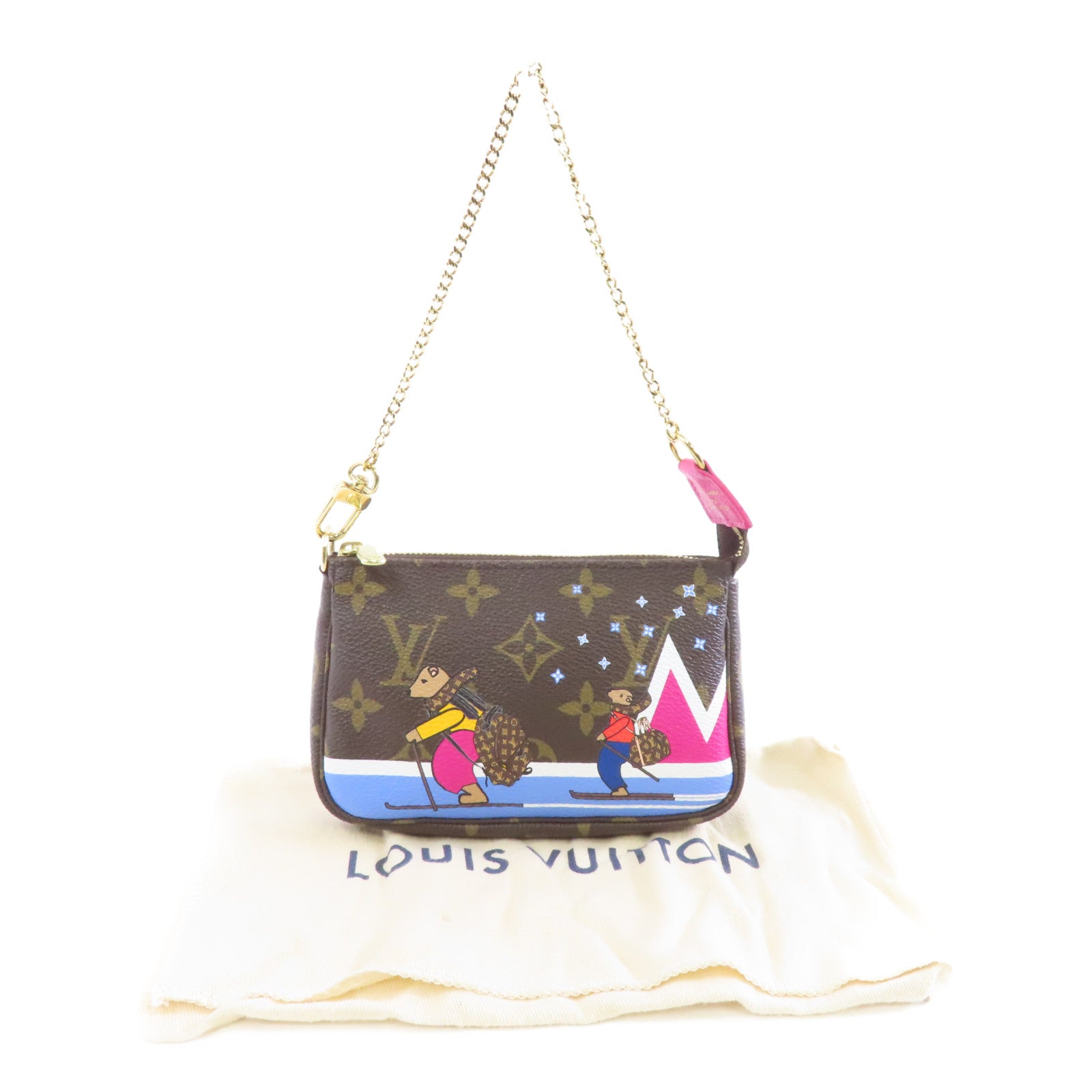 LOUIS VUITTON Monogram Pochette Accessories金扣手挽袋棕色