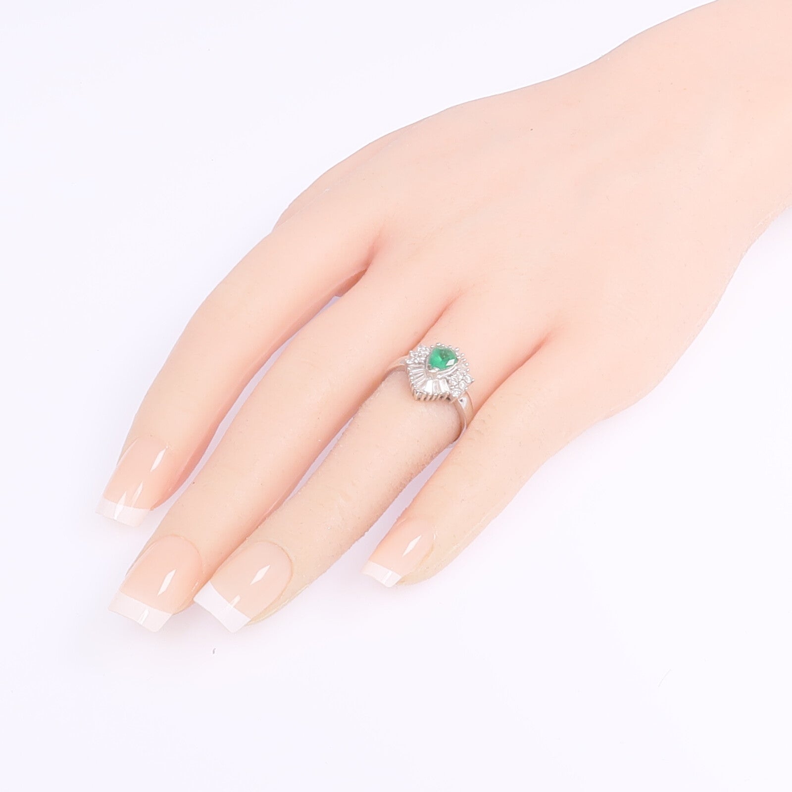 JEWELRY 18K白金Emerald Diamond Ring綠寶石/鑽石戒指US#6.5