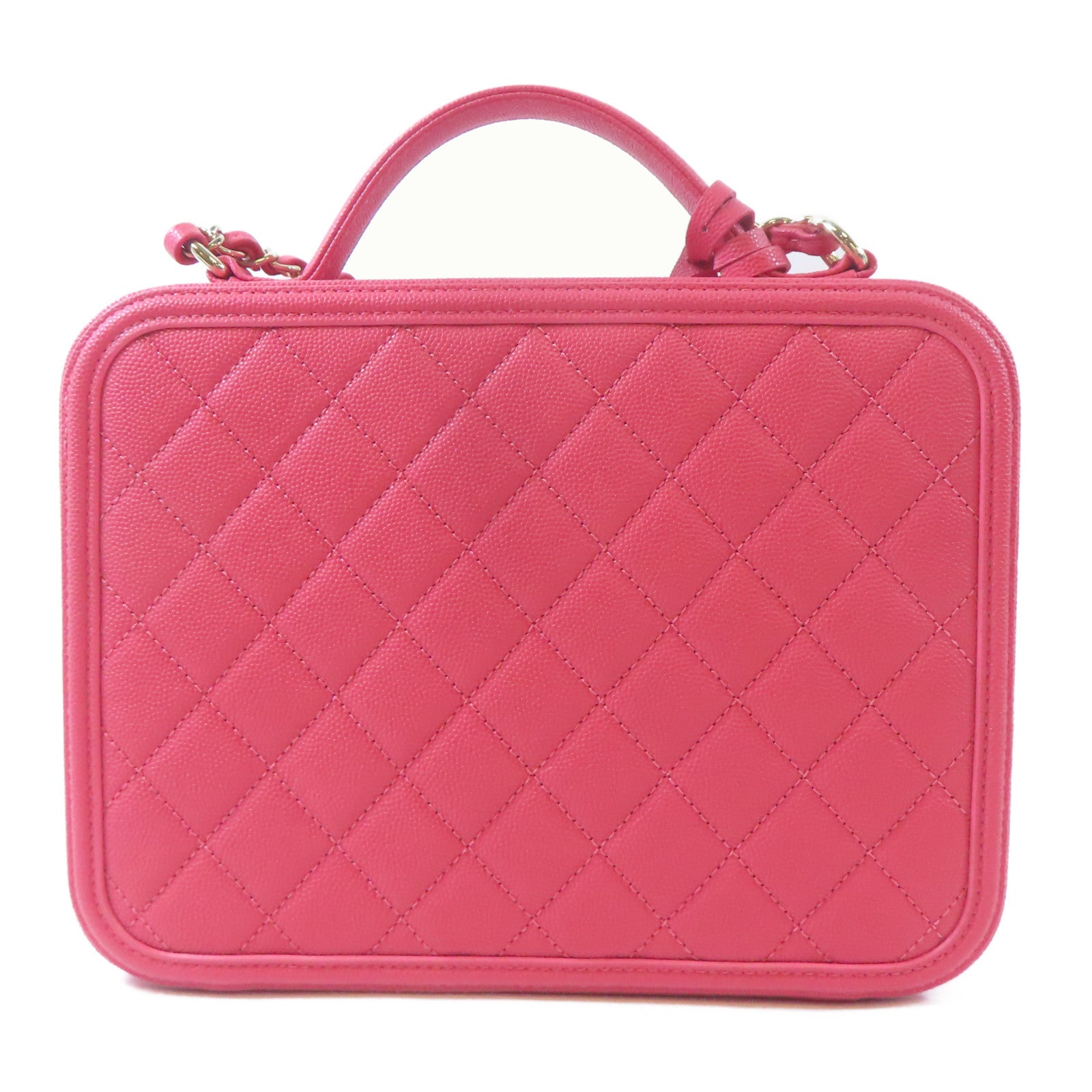 CHANEL 【激減優惠】菱格Caviar皮革Vanity Case金扣手挽肩背兩用袋粉紅色