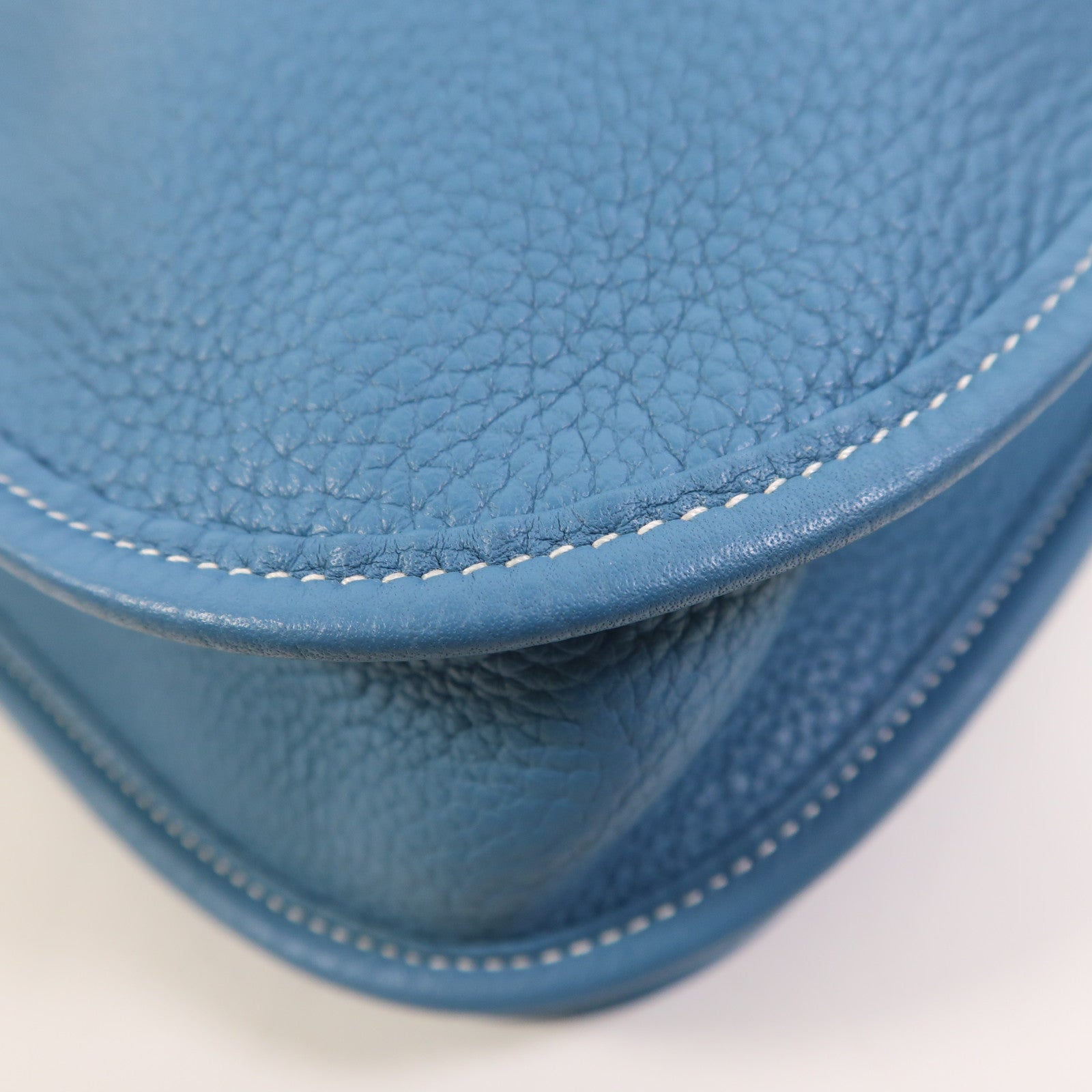 HERMES Clemence皮革Evelyne PM銀扣肩背袋Bleu Jean