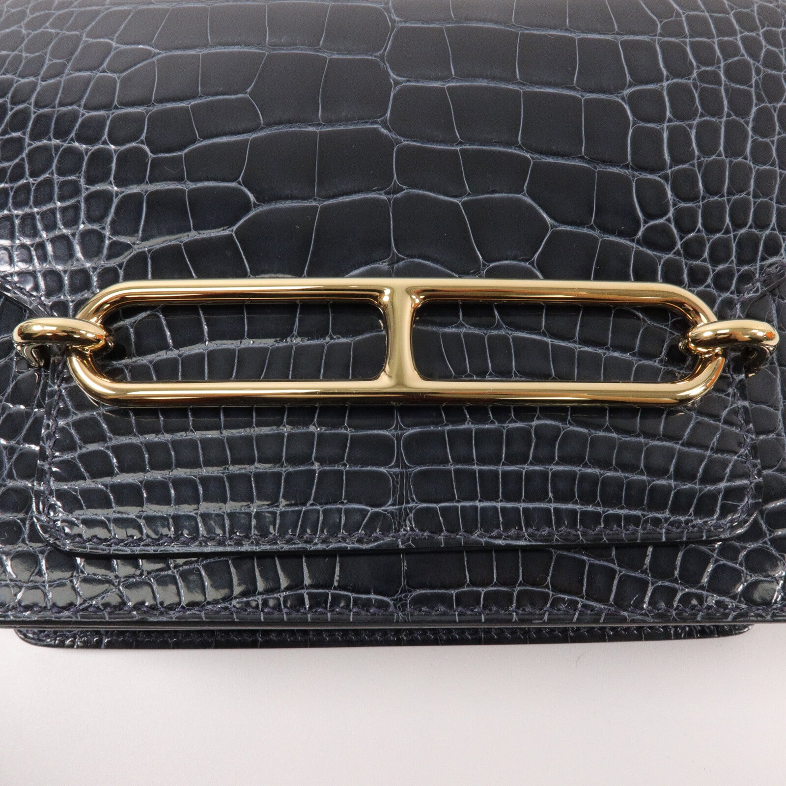 HERMES 鱷魚皮革Roulis Mini肩背袋Bleu Baltioue
